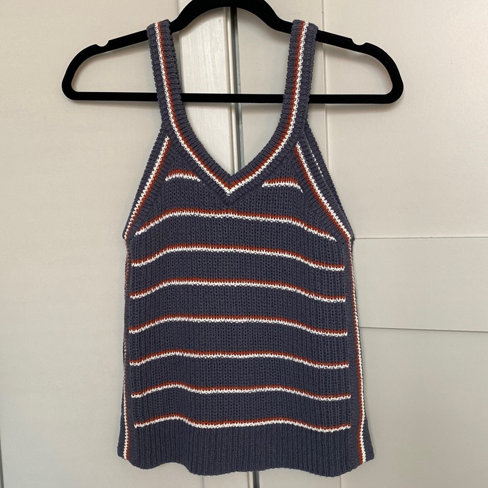 Madewell Navy and White Striped Tank Top